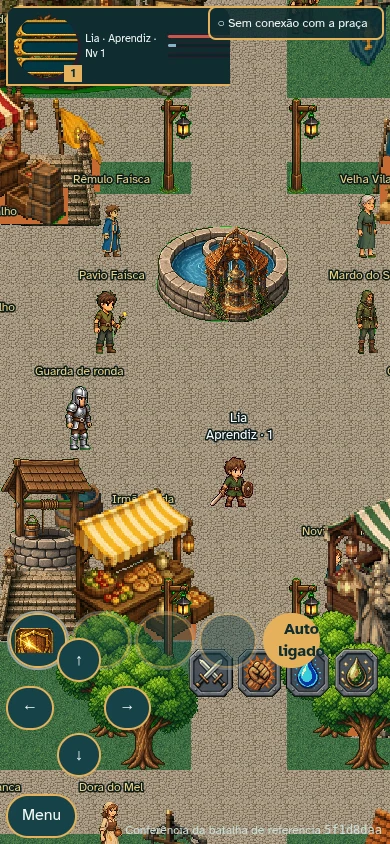 O jogo aberto no celular, andando pela vila